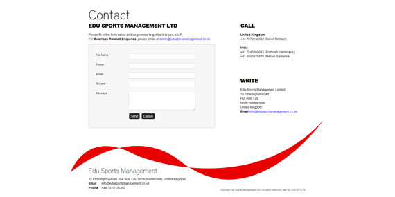 Edu Sports Management UK - Contact us Page Design