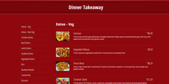 Indian Restaurant website - Online Menu