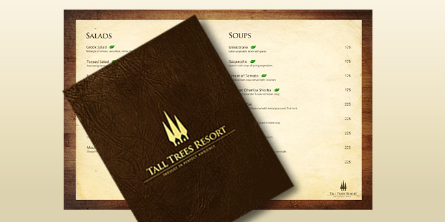 Tall Trees Resort Manali - Restaurant Menu Design